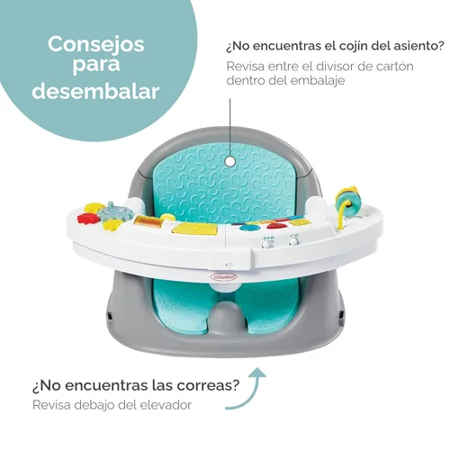 Miniatura 5 de Infantino Asiento y elevador de descubrimiento 3 en 1, con música y luces, asiento elevador para niños pequeños para mesa de comedor o silla
