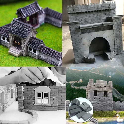 Miniatura 8 de Woohome 150 piezas de mini ladrillos de pared gris miniatura ladrillos falsos con raspador para el modelo de hadas jardín accesorios de paisajismo