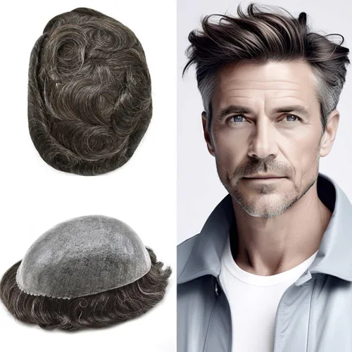 Miniatura 18 de Mens Toupee Hair System para hombres Piezas de pelo Sistema de reemplazo Poly Skin Toupee para hombres Protesis Capilar Para Hombre 6X8#1 Jet Black