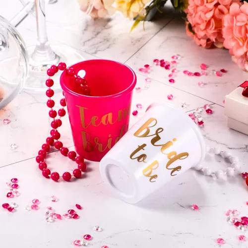 Miniatura 4 de Maitys 12 piezas de collar de cristal de chupito de novia del novio, despedida de soltera con cuentas de plástico, cadena de lámina dorada, regalos