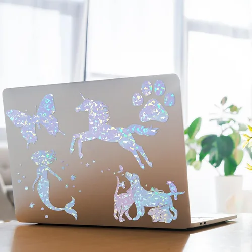 Miniatura 5 de 60 hojas de hojas holográficas laminadas de purpurina transparente tamaño A4, papel adhesivo de vinilo con superposición holográfica, película