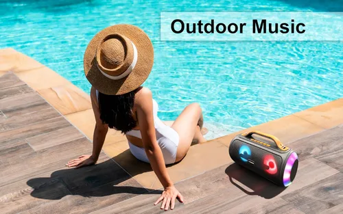 Miniatura 8 de Fisher Altavoces Bluetooth, altavoz inalámbrico portátil de 20 W de potencia máxima Boombox con sonido HD y luces, resistente al agua, tiempo