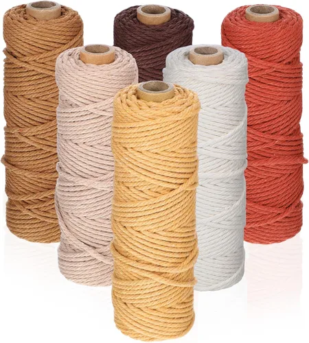 Miniatura 17 de 6 rollos de cuerda de macramé de 0.118 pulgadas x 328 yardas, cuerda de algodón de colores para bricolaje, colgar plantas, manualidades, suministros