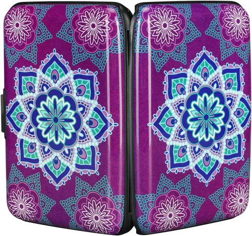 Miniatura 80 de ELFISH Mini cartera de aluminio RFID para tarjetas de crédito, funda de identificación de metal para hombres y mujeres, Happy Flower, Cartera Rfid