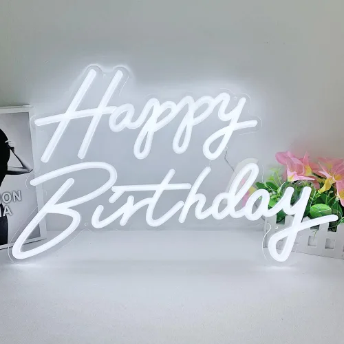 Letrero de neón de feliz cumpleaños para todas las fiestas, tamaño grande - 23 x 14 pulgadas, letreros de neón LED con interruptor regulable para