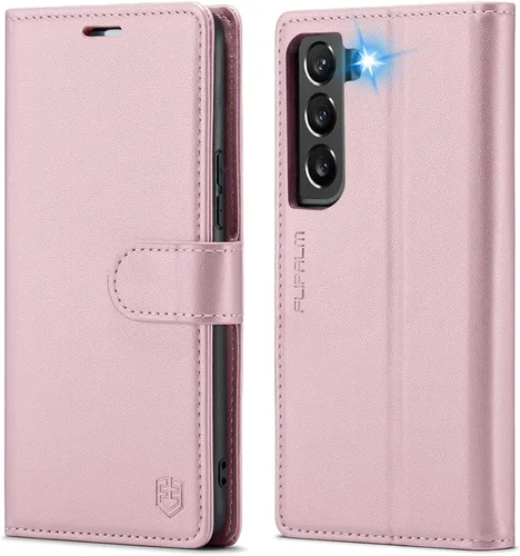 FLIPALM Funda tipo cartera para Samsung Galaxy S22, con bloqueo RFID, soporte para tarjetas de crédito, de piel sintética, con función atril, funda
