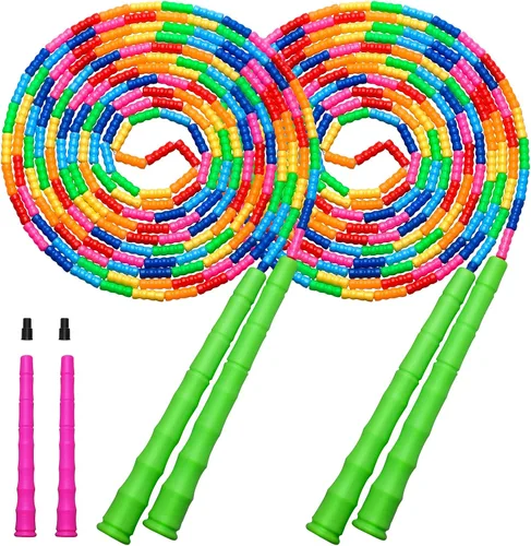 Miniatura 9 de Cuerda de saltar doble holandesa larga de 16 pies, 1 paquete/2 unidades, cuerda de saltar ajustable suave con cuentas para niños y adultos, lo