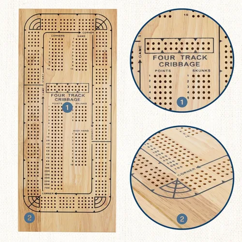 Miniatura 2 de WE Games Tabla de madera para 4 jugadores, tablero de madera natural maciza de 4 pistas, clavijas de plástico e instrucciones