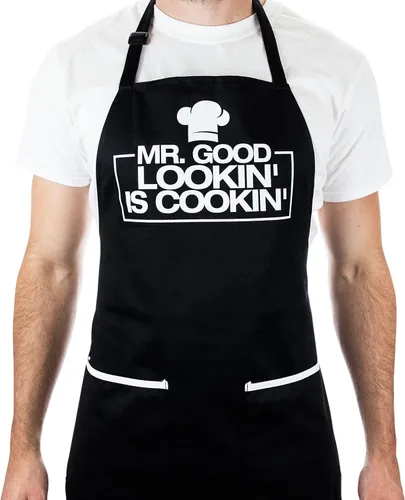 ALLER HOME&KITCHEN Delantal divertido para hombres, 2 bolsillos grandes, talla única, delantal de chef para asar, cocinar, accesorios de barbacoa