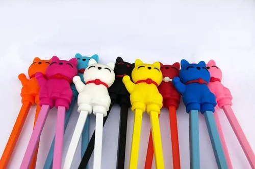 Miniatura 7 de Lindos palillos auxiliares de aprendizaje de vajilla para niños, principiantes y adultos (3 piezas, gato de la suerte)