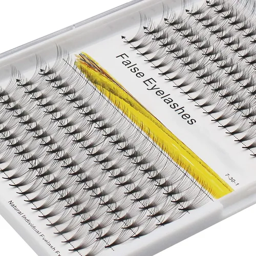 Miniatura 2 de 10Rows Pro Injerto de tallo largo 14D natural largo negro suave y ligero, pestañas postizas individuales en racimo de abanicos anchos prefabricadas