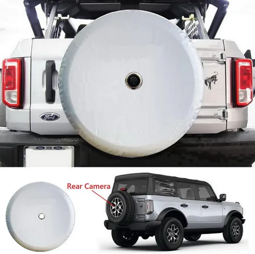 Miniatura 7 de Compatible con Jeep Wrangler, cubierta para neumático de repuesto para Ford Bronco con orificio para cámara, funda para rueda trasera con orificio