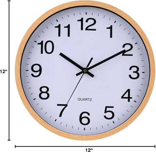Miniatura 8 de Reloj de pared de 12 pulgadas con marco de madera, cubierta de vidrio, sin tictac, con números, de cuarzo, diseño moderno de cuarzo, decorativo