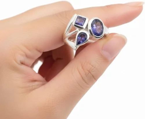 Miniatura 4 de 55Carat Anillo de iolita de plata con forma mixta de piedras preciosas naturales para mujer, talla 5, 6, 7, 8, 9, 10, 11, 12, 13 de EE. UU