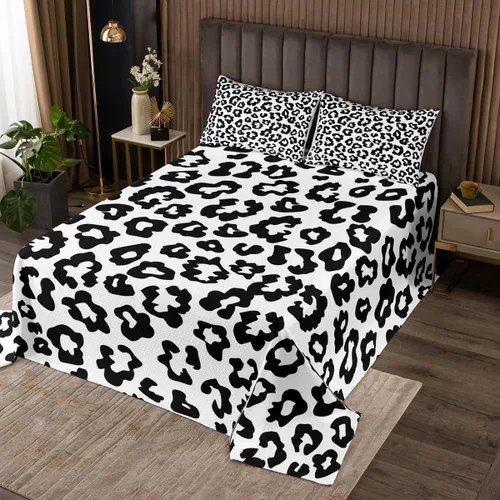 Miniatura 13 de Juego de colcha con lazo para niños, tamaño individual, diseño de cebra y leopardo con purpurina, decoración de habitación para niñas y mujeres
