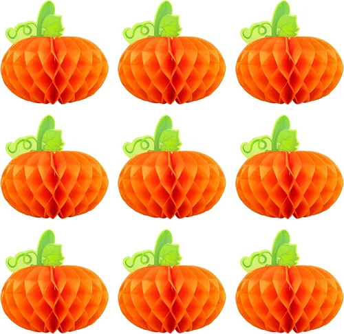 Miniatura 9 de Gyufise 6 centros de mesa de calabaza, calabaza de papel, panal, calabaza, centros de mesa de calabaza, calabazas de tejido 3D, decoración colgante