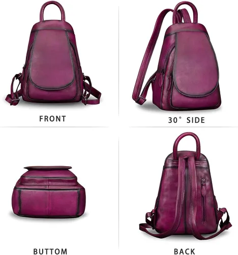 Miniatura 4 de Mochila de cuero para mujer, estilo vintage, hecha a mano, informal, pequeña mochila