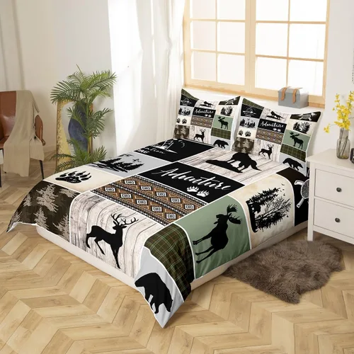 Miniatura 3 de Juego de funda de edredón para niños de ciervo, oso, lobo, tamaño individual, juego de ropa de cama de cabaña de aventura para niños, niñas