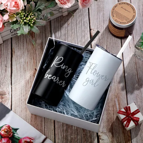 Miniatura 7 de Sieral 2 vasos de acero inoxidable con pajita, de 16 onzas, con diseño de flores para niña, con botella de agua y pajita, regalo para propuesta