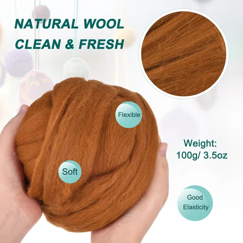Miniatura 38 de uxcell Lana de fieltro con aguja, hilo de lana de fibra natural de 3.5 onzas para fieltro húmedo, manualidades, materiales de bricolaje