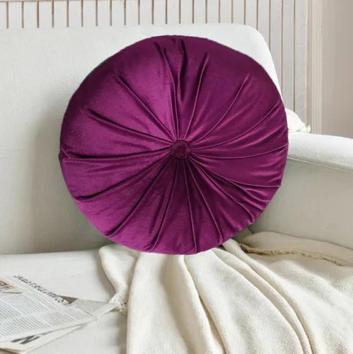 Miniatura 11 de Almohadas plisadas redondas de terciopelo para decoración del hogar, sofá, silla, cama y automóvil, color café oscuro, 13.8 pulgadas