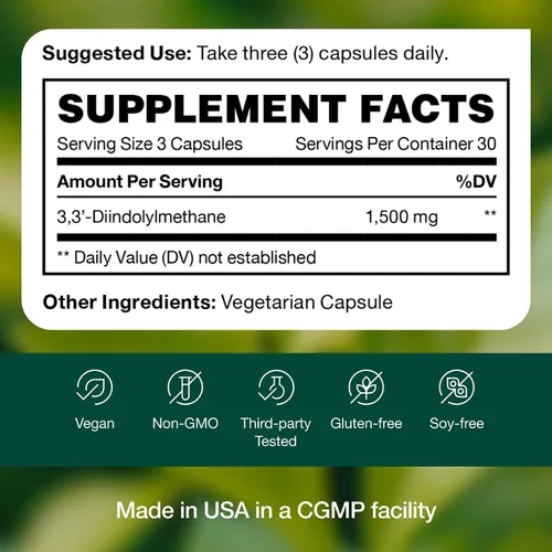 Miniatura 8 de DIM Suplemento 500mg - Diindolilmetano - Vegano, sin OMG, sin gluten - 90 cápsulas