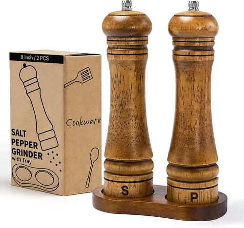 Miniatura 13 de Molinillo de sal y pimienta de madera, molinillo de sal y pimienta, cocteleras de madera de roble con molinillos de cerámica ajustables, 10