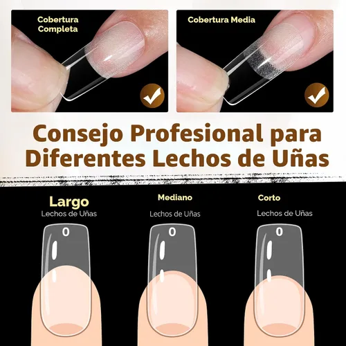 Miniatura 7 de UNA GELLA Uñas postizas cuadradas, 504 puntas de uñas de gel transparentes a presión, preforma para uñas cuadradas de cobertura completa, uñas