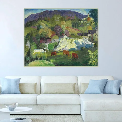 Miniatura 5 de Impresiones en lienzo George Bellows "Village on the Hill" lienzo arte de la pared sala de estar decoración del hogar imagen 7.9x9.8 in sin marco