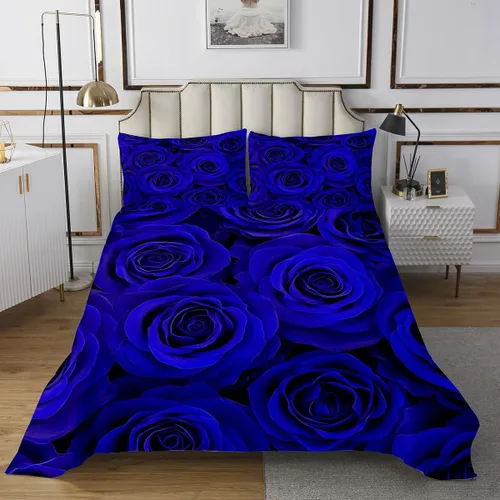 Miniatura 9 de Juego de colcha de rosas tamaño Queen, romántico juego de edredón floral de rosas rojas para niñas y mujeres, ropa de cama de rosa 3D con gota