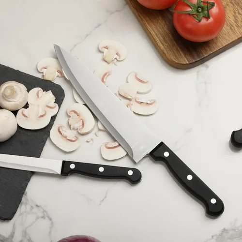 Miniatura 7 de Juego de cuchillos de cocina, 9 piezas, juego de cuchillos de acero inoxidable con bloque y afilador, cuchillos de cocina con bloque de madera