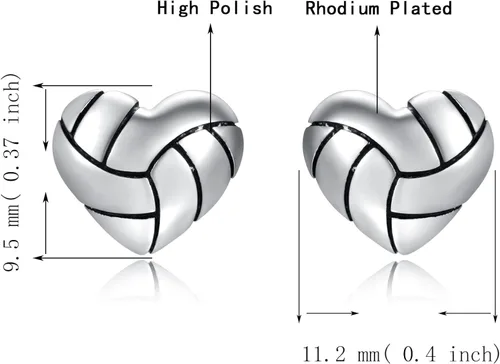 Miniatura 6 de 925 Sterling Silver Heart Volleyball Basketball Softball Baseball Stud Earrings Hypoallergenic Jewelry Gifts for Women Teen Girls Players