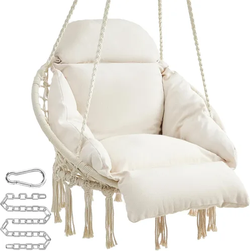 SONGMICS UGDC042M01 - Silla colgante, hamaca con cojín grande y grueso, silla columpio bohemia para dormitorio, patio, balcón, jardín, soporta hasta