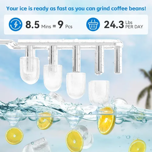 Miniatura 2 de Alpicool - Máquina de hielo portátil para encimera, máquina de hielo portátil hace 9 cubos de hielo en 8 minutos, 24 libras de hielo en 24 horas