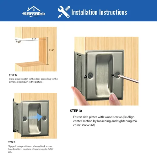 Miniatura 4 de HOMOTEK Tirador de puerta de bolsillo de privacidad sin placa de interruptor. Reemplaza los accesorios deslizantes de pasaje viejos o dañados sin