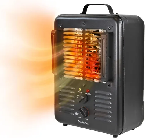 Comfort Zone Calentador de espacio utilitario estilo Milkhouse de 1500 W, calentador eléctrico portátil para taller y garaje con termostato