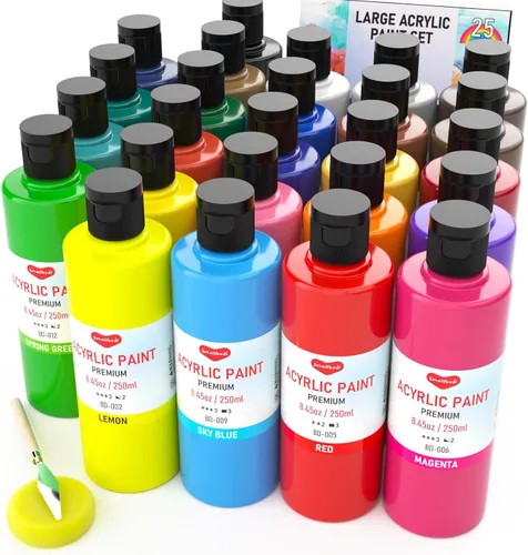Miniatura 9 de Smallbudi Juego de pintura acrílica grande de 12 colores (16.9 onzas, 16.9 fl oz), pintura acrílica a granel no tóxica, suministros de pintura
