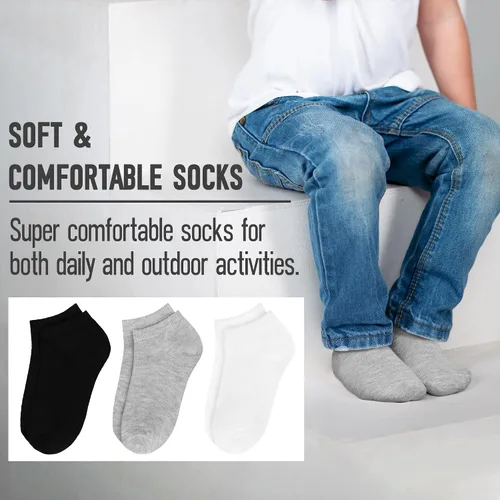 Miniatura 4 de Cooraby 25 pares de calcetines para niños, calcetines de corte bajo, calcetines deportivos de media amortiguación, calcetines deportivos para niños