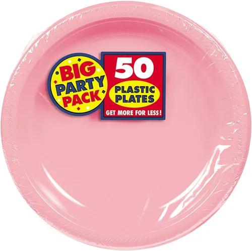 Miniatura 18 de Amscan Platos de plástico desechables redondos dorados – 7 pulgadas (paquete de 50) – Vajilla resistente para fiestas, eventos y uso diario Oro