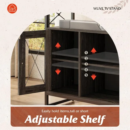 Miniatura 5 de WLIVE Soporte de TV para TV de 43 pulgadas, pequeño centro de entretenimiento con gabinete de almacenamiento y estantes ajustables, soportes de TV