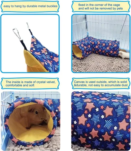 Miniatura 3 de EAEDMY Hamaca para Conejo de Indias, Rata y Hurón, Túnel de Esquina y Tubos y Cama para Animales Pequeños para Erizo, Cerdito, Chinchilla, Juguetes