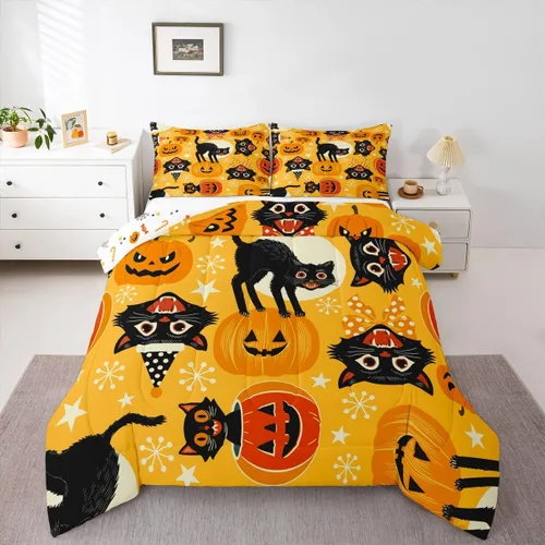 Miniatura 11 de Erosebridal Juego de ropa de cama de murciélago de Halloween, tamaño individual, juego de edredón de estrellas con purpurina y galaxia para niños