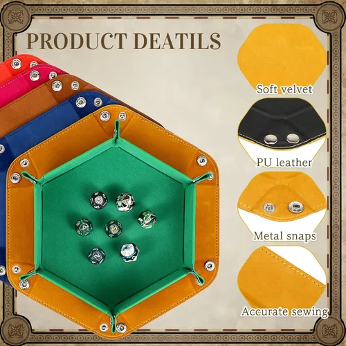 Miniatura 3 de 12 bandejas de dados a granel para rodar, portátil, plegable, hexagonal, bandeja fuerte, portátil, de piel sintética, terciopelo para juegos como