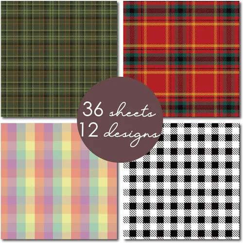 Miniatura 5 de Bloc de papel de tartán a cuadros de 30x30 cm, papel de doble cara, paquete de papel para álbumes de recortes, cartulina decorativa - 36 hojas
