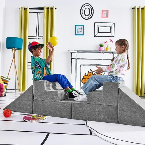 Sofá de Juego para Niños y Pequeños de Yourigami, Juego de Sofás para Sala de Juegos, Diseño Modular Duradero, Gris Montaña