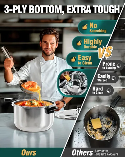 Miniatura 2 de WantJoin Olla a presión de acero inoxidable (sin aluminio), olla a presión compatible con inducción de 11 cuartos con dispositivos de seguridad