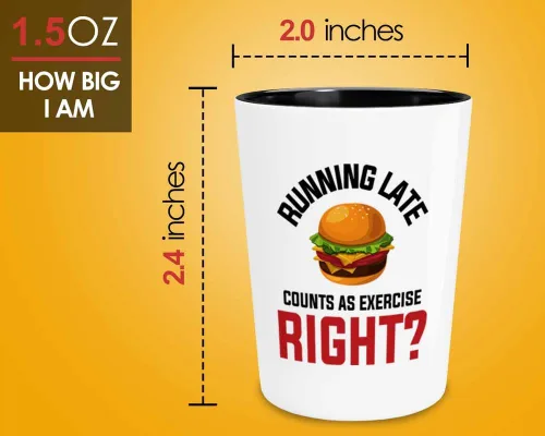 Miniatura 3 de Dietética Vaso de chupito 1.5oz - Corriendo tarde - Dietista registrado Nutricionista Foodies Vegetales veganos Dietista Consultor Vegeteriano