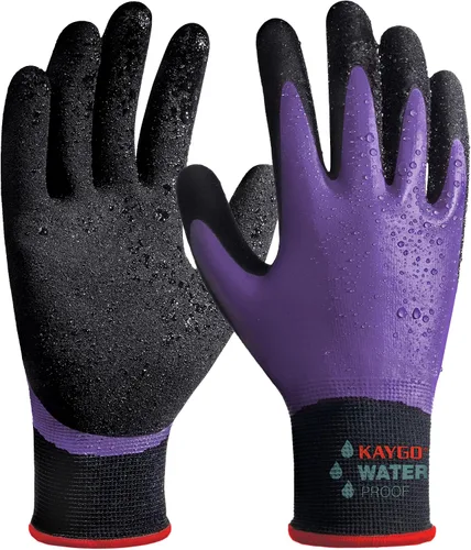 Miniatura 25 de KAYGO Guantes de trabajo impermeables para hombres y mujeres, guantes de trabajo recubiertos de goma antideslizantes para jardín, construcción al