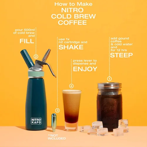 Miniatura 6 de Cafetera Nitro de 1 litro, cafetera de aluminio Nitro Cold Brew con boquilla especial de difusor de nitro y cafetera fría con tarro Mason