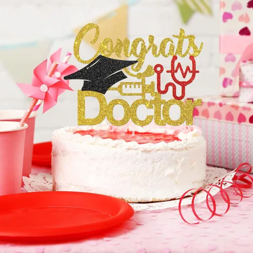 Miniatura 4 de Decoración para tartas de felicitaciones doctor, graduado de doctor, felicitaciones, dentista, escuela secundaria, senior, maestría, decoración